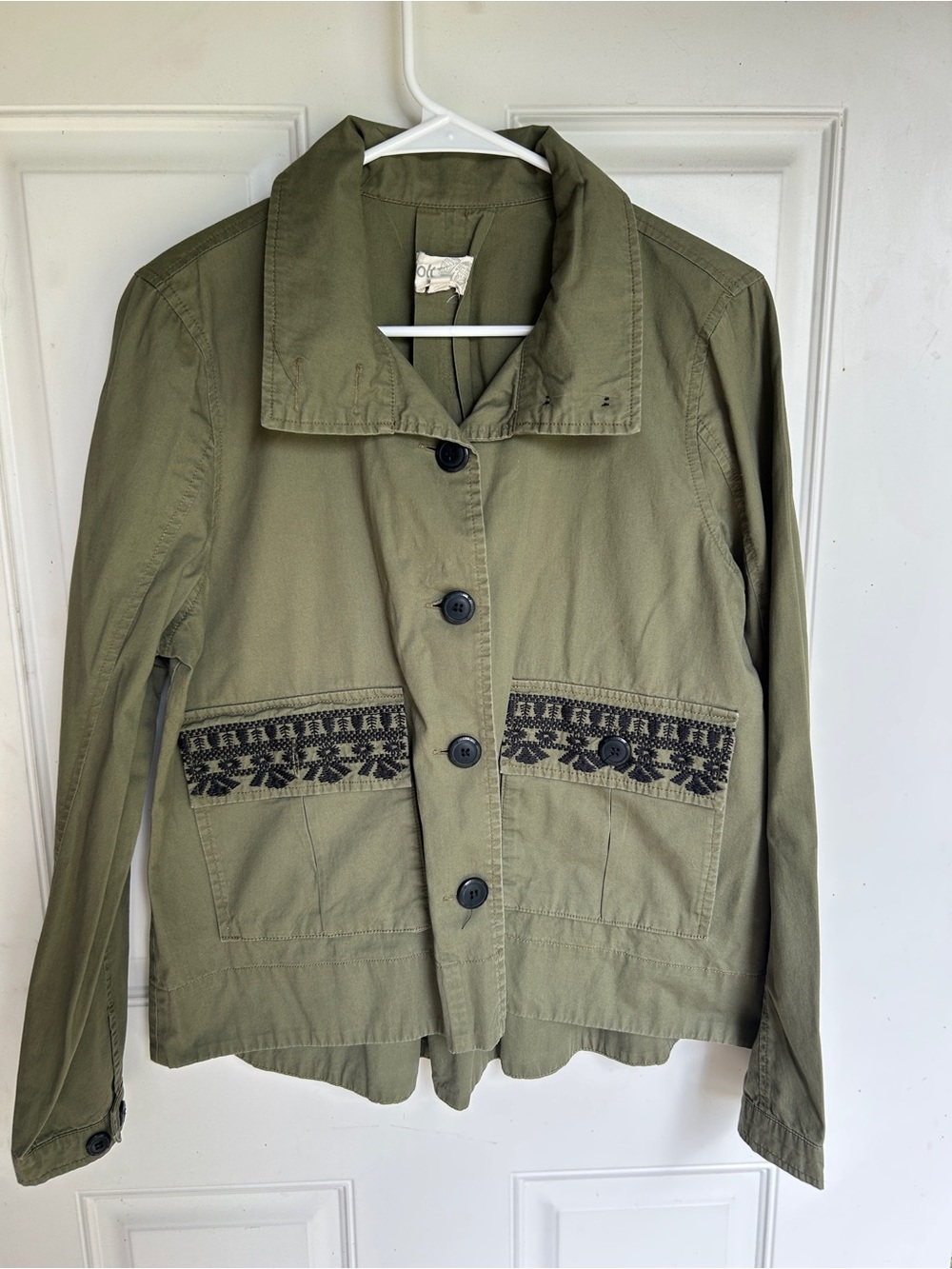 Jolt Olive Green Utility Jacket with Embroidered Pocket Trim